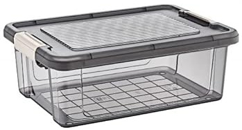 DTD QUALITY MATTERS 12L Storage Box with Lids, Heavy Duty Strong & BPA Free Stackable plastic Storage Boxes, Multipurpose Clear Storage Box, Storage Tubs For Home, Office, Kitchen Made in UK (Grey)