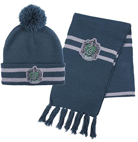 Harry Potter Gorro y Bufanda, Conjunto de Invierno para Niños y Adolescentes, Gorro y Bufanda Hogwarts Slytherin, Accesorios de Invierno | Verde