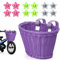 Kinder Fahrradkorb, Kinder Lenkerkorb, geflochtener Fahrrad-korb für Kinder vorne, abnehmbarer Rattan-Fahrradkorb mit 12 Stück leuchtenden Sternen für Jungen und Mädchen(Purple)