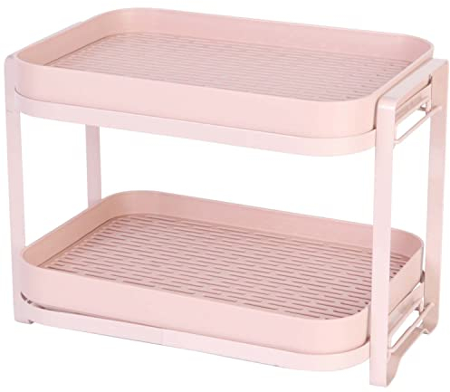 Simmer Stone Abtropfgestell für Tassen, Tassen, 2 Ebenen, mit Ablaufschale, Küchenaufbewahrung, Organizer für Trinkglas, Flaschen, Schüsseln (flach, Rosa)