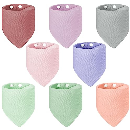 Vicloon Baby Bandana Dribble Bibs Drool Bibs, 8 Pack Baby Bandana Bibs with Adjustable Snaps, Baby Bandana Drool Bibs for Newborns Infants Boys Girls Teething Feeding - Pink/Purple/Red