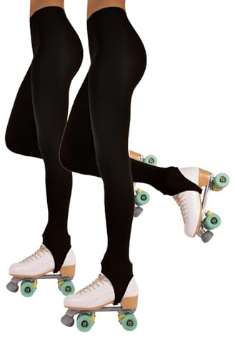 CALZITALY PACK 1 o 2 PARES - Medias con Estribo Para Mujer, Patinaje Artístico, Professional Skating | Natural, Negro, Caramelo | 70 Den | S, M, L | Calcetería Italiana (L, 2 X Negro)