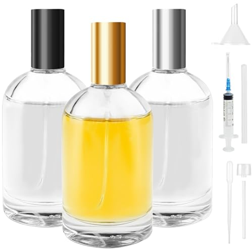 Bohoray 3Pcs 100ml Flacon Vaporisateur Verre, vaporisateur Huile Essentielle, Vaporisateur Parfum vide, flacon Parfum Vide, Flacon Spray Vide Avec Entonnoirs, Seringues, Cathéter, Pipette, Presseur