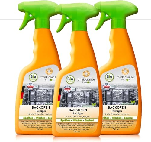 Backofenreiniger & Grillreiniger 3x750 ml | Fettlöser | Ideal für Backofen, Mikrowelle & Grill | Pfannenreiniger | reinigt & ohne Gerüche | nachhaltig | think orange be green