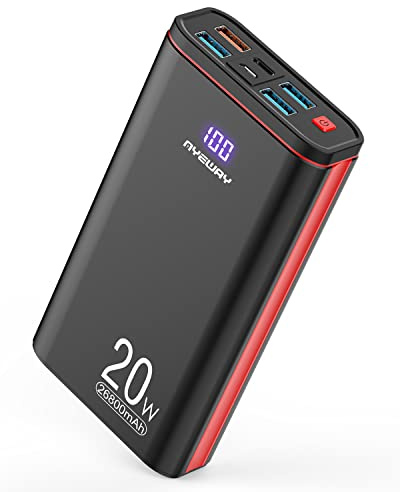 AYEWAY Power Bank 26800mAh USB C Fast Charging Portable Charger PD 20W Battery pack with 5 Outputs & Digital Display,External Backup Phone Charger for iPhone,MacBook,Samsung,Travel,Camping (Black-Red)