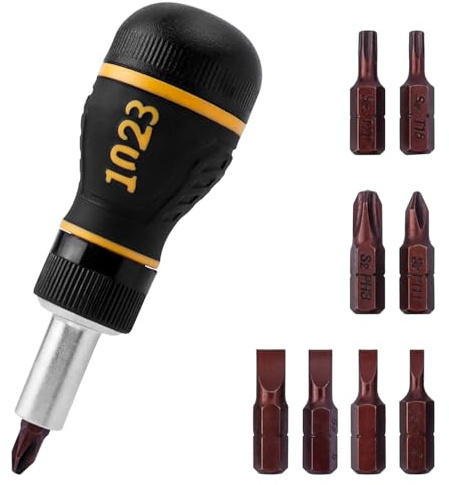 Mesee Precision Ratchet Screwdriver Set, 9-in-1 Multi-bit Stubby Screwdriver Tool Ratcheting Screwdriver Nut Drivers with Magnetic Flat Head/ Torx/ Phillips Bits