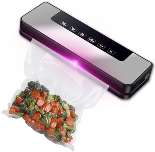 Vakuumiergerät, 5 in 1 Vakuumierer Folienschweißgerät mit 10 Vakuumierbeutel, Automatischer Lebensmittelversiegeler für trockene oder feuchte Lebensmittel, Lebensmittel Bleiben bis zu 8x Länger Frisch