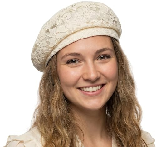 HIQIU Andningsbar spets basker keps för kvinnor, fransk stil basker, kvinnor konstnärsmössa hatt målarbössa för vår-höst, Beige, one size