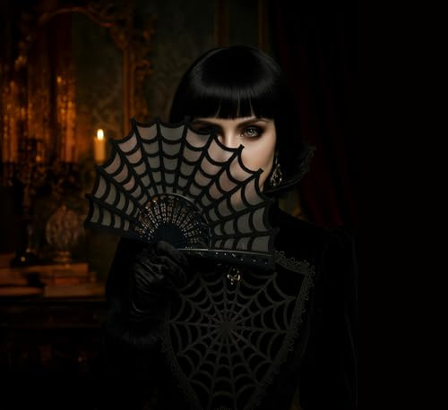 FIESTAS GUIRCA | Éventail Gothique Noir - Accessoire de Costume pour Halloween et Fêtes Historiques - Idéal pour Célébrations du XIXe Siècle et Événements à Thème - Pour Tous les Usagers - Noir
