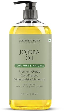 Majestic Pure Jojoba Oil - 100% Pure & Natural - Premium Grade, Cold-Pressed, Hexane-Free Carrier Oil for Skin, Hair and Body - Moisturizing Skin, Hair and Scalp - 8 Fl Oz