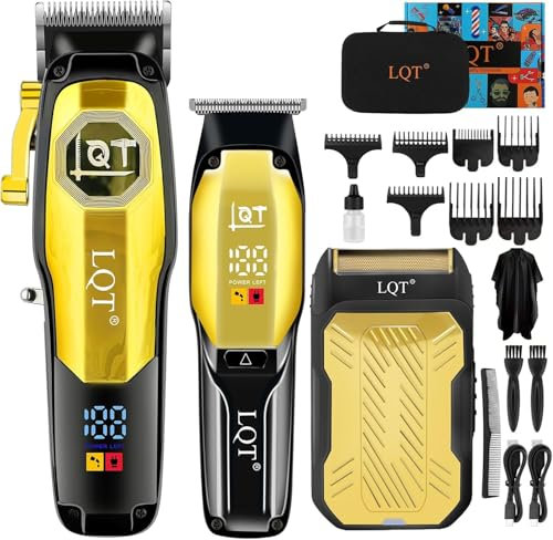 LQT Haarschneidemaschine Profi, Gold Elektrischer Haarschneider Herren, Langhaarschneider Haartrimmer & Rasierer Set – Kabelloser Barttrimmer mit T-Klinge mit LED Display