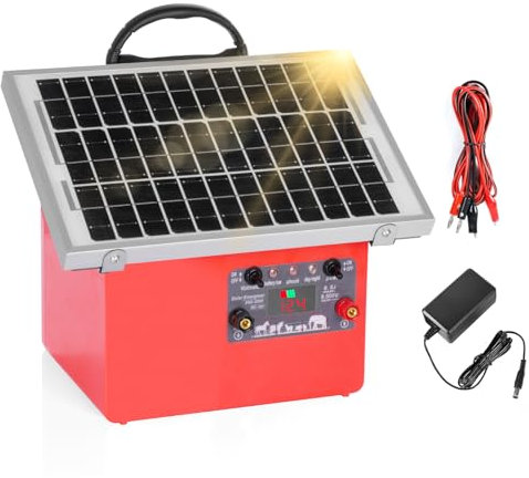 FarmNix 12 V Weidezaungerät Solar, 0,5J/9,5KV Elektrozaungerät für 32 km, inkl. 7.5W-Solarpanel, 12V 7Ah Blei-Akku & Erdungsset für Geflügel, Vieh, Haustiere, Steuergerät zum Schutz von Gärten