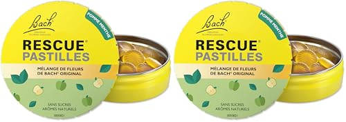 RESCUE - Pastilles goût Pomme Menthe - Bien-être émotionnel naturel - Mélange de 5 Fleurs de Bach Original - Idéal lors de déplacement, voyage, stress du quotidien - Sans sucre - 50g (Lot de 2)