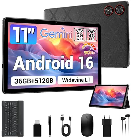 LORDWIT Tablet de 11 Pulgadas, 36 GB de RAM, 512 GB ROM/1 TB TF, Dual SIM 4G LTE Tablet con Teclado, Pantalla HD IPS de 90 Hz, Octa Core, Widevine L1, WiFi, GPS, Android 15 tabletas con Funda