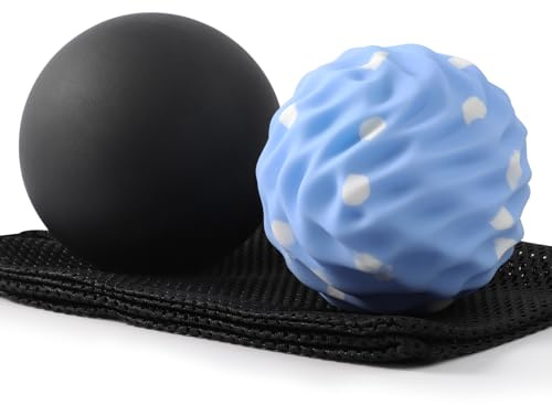 JIEJUNJIE Massage Balls, 2 Pack Firm Silicone Massage Ball Set (Smooth & Textured, 3.54 & 3.22), Muscle Relaxation, Trigger Point & Myofascial Release for Back, Neck, Shoulder & Foot