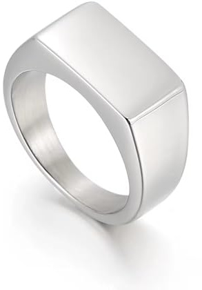 Cadoline Anillo rectangular de acero inoxidable para hombre, 10 mm, parte superior plana, delgado, moderno
