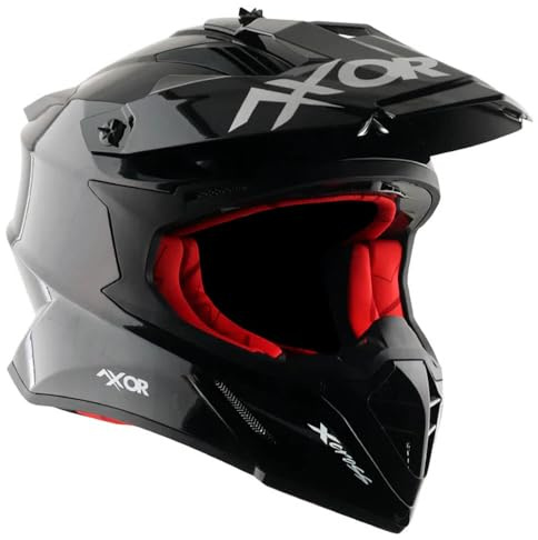Casco de Motocross AXOR X-Cross Designed Solid Negro para Off Road Cross y Enduro, Homologado ECE 22.06 (M)