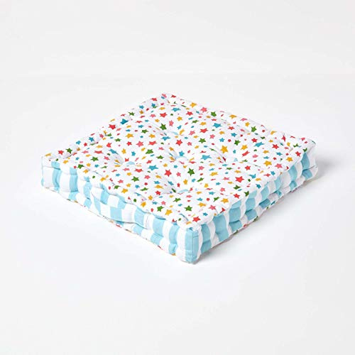 Homescapes dekoratives Sitzkissen Stuhlkissen Sitzerhöhung Stuhlauflage Star-Multi, 50 x 50 cm, 100% Reine Baumwolle mit Polyester Füllung