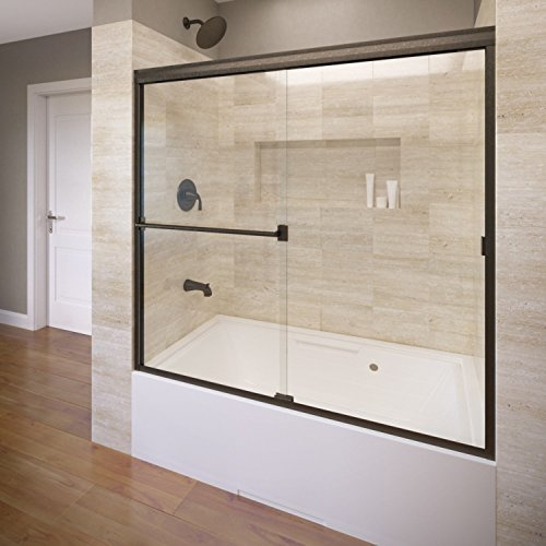 Basco Classic Semi-Frameless Sliding Tub Door, Fits 56-60 inch opening, Clear Glass, Oil Rubbed Bronze Finish