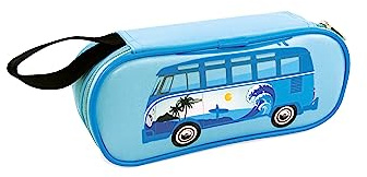 BRISA VW Collection Trousse à crayons, étui à stylos, pochette à fournitures en design VW T1 Bus unisexe (Surf/Bleu)