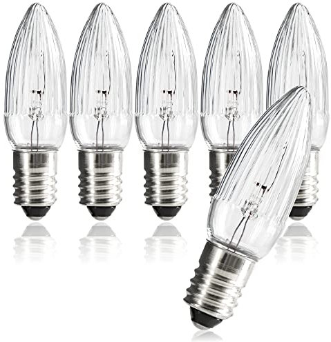 com-four® 6x Riffelkerze für Schwippbögen mit 7 Lampen - Ersatzbirnen für Lichterkette oder Pyramide - 34V / 3W, mit E10 Schraubgewinde (06 Stück - 34V)