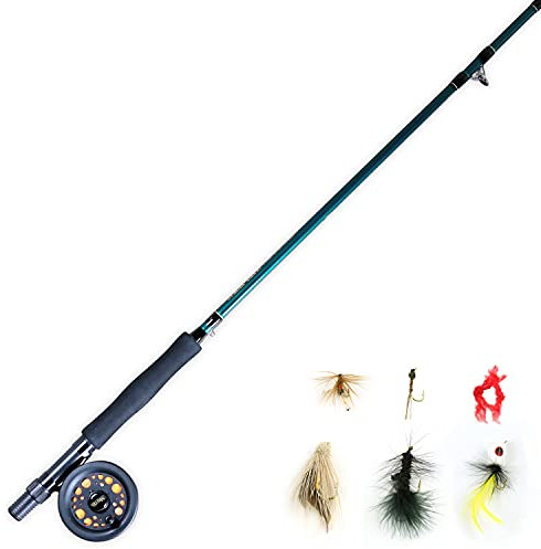 Martin Fliegenfischset Komplettset 8 Fuß 5/6 Gewicht 3-teilige Fliegenfischrute Größe 5/6 Felgenkontrollrolle vorgespult mit Backing, Schnur und Vorfach, inklusive Custom Fly Tackle Sortiment,