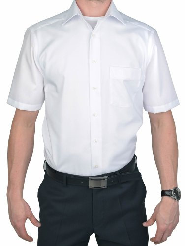 Marvelis Herren Businesshemd Kurzarm Non-Iron Modern Fit,Einfarbig,New Kent,Weiss 00,40