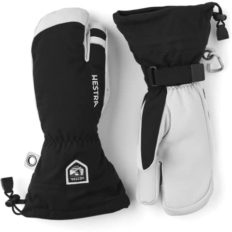 Hestra Mens and Womes Ski Gloves: Army Leather 3-Finger Winter Mitten, Black, 8