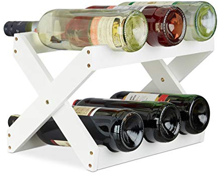 Relaxdays Weinregal Bambus, X Shape, 6 Flaschen, weißes Regal, klein, Flaschenregal faltbar, HBT 22 x 36 x 20 cm, white