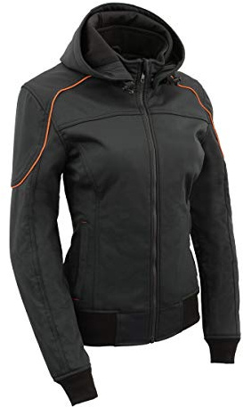 Milwaukee Leather MPL2764 Women's Black Soft Shell Armored Motorcycle Racing Style Jacket with Hoodie - 3X-Large