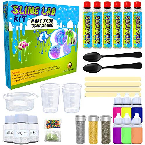 Desire Deluxe Slime Making Kit DIY Factory Complete Games Set Toys Science for Kids Age 4 5 6 7 8 9 Year Old Slime Lab Activator Ingredient Educational Learning Activity Toy for Boys and Girls Present