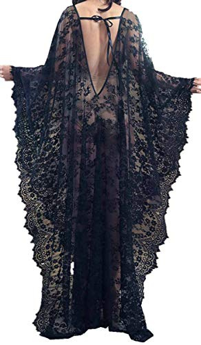 LikeJump Women's Lace Floral Caftan Bikini Cover Up Bohemian Maxi Dress Bathing Suit Kimono