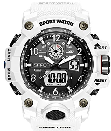 KXAITO Men's Watches Sports Outdoor Waterproof Military Watch Date Multi Function Tactics LED Alarm Stopwatch 3169 (White)