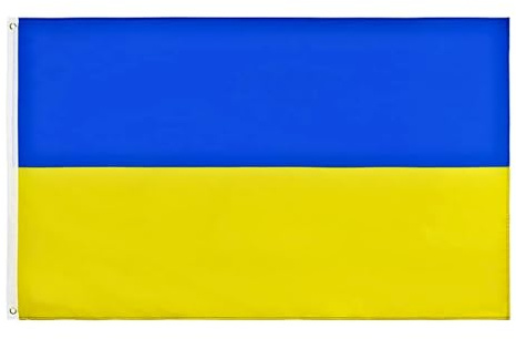 Ukraine Flag 5ft x 3ft with Brass Eyelets – Polyester Ukrainian Flag Banner for Solidarity Events, Home Display, Home & Garden Display