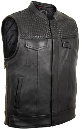 MDM Gilet en cuir pour homme avec épaules tressées