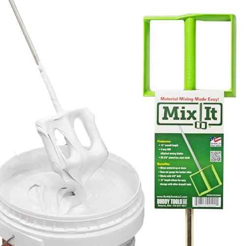 Buddy Tools Mix It, 18 Length – Mud Mixer with Durable ABS Paddle – Efficient Paint Mixer for Drill – Easy-to-Use & Rust-Resistant Mixing Paddle for Mud, Paint, and More