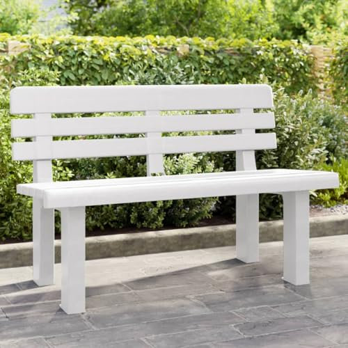 LAPOOH Gartenbank Weiß 110x52x71 cm Polypropylen, Terrassenmöbel, Wetterfeste Bank, Outdoor Bank, Parkbank, Garten Banken, Deko Bank, Gartenmöbel - 4009379
