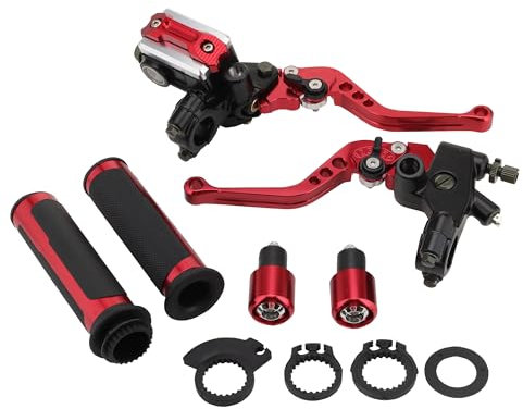 WOOSTAR 22mm Standard 7/8 CNC Verstellbar Bremshebel Hauptbremszylinder Kupplungshebel Set mit Drehgasgriff Ersatz für Majesty T3 T5 T6 Motorrad Dirt Pitbike Scooter ATV Rot