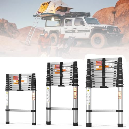 Ausziehbare Teleskopleiter 3.8M(12.5 FT),Faltbare Mehrzweck-Ausziehleiter mit maximaler Belastung von 150kg (330LBS),Hochbelastbare gerade kompakte Leiter für Haus, Außen, BAU