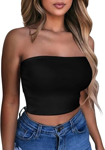 Crop Tube Tops for Women Summer Strapless Tunic Tank Sleeveless Slim Fit Vest(Black,M)