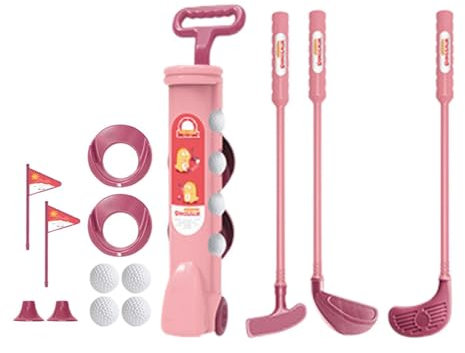 Fenteer Kids Golf Set Golf Toys Easy to Carry Interactive Exercise Toy Mini with Club Holder Bag Golf Club Set Toy for Boys and Girls, Pink