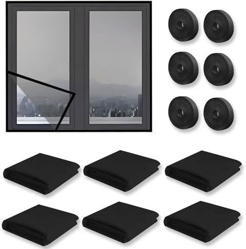 6 Pièces Moustiquaire Fenetre, 150x130cm Store Moustiquaire Fenetre, Filet écran Insecte, avec 6 Auto Rubans Adhésifs pour Des Fenêtres de DifféRents