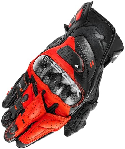 SHIMA XRS-3 Guanti Moto Sport Uomo Pelle Lungo Ventilato Perforato Omologati Guanto Motocicletta Touchscreen Ventilata Scooter Protettore Rinforzato Abbigliamento Racing (Uomini, Rosso Fluo, L)