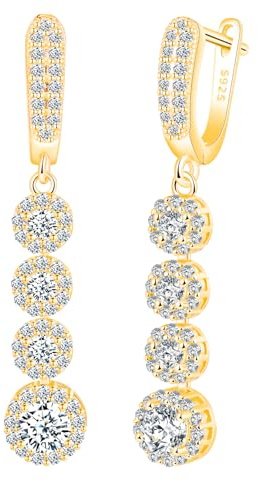 CPSLOVE Orecchini lunghi di zircones da donna, pendenti d'orecchio in argento 925 con chiusura francese, gocce con pietre preziose rotonde, gioielli di feste moda, oro