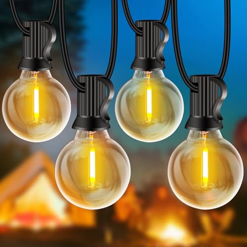 Rintea Festoon-Lights-Outdoor, 33FT/10M Garden Lights with 20+2 Shatterproof LED Plastic Bulbs, Waterproof Outdoor Light Mains Powered 2700K Connectable for Garden Patio Fence