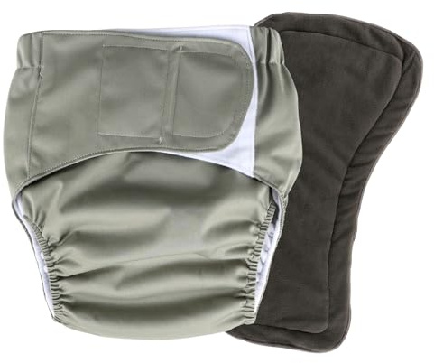 Hisprout Wiederverwendbare Stoffwindeln für Erwachsene, waschbar, für Herren und Damen, Inkontinenzwindeln, Unterwäsche mit extra saugfähigem Einsatz, Taille 48–104 cm (Grau, M)