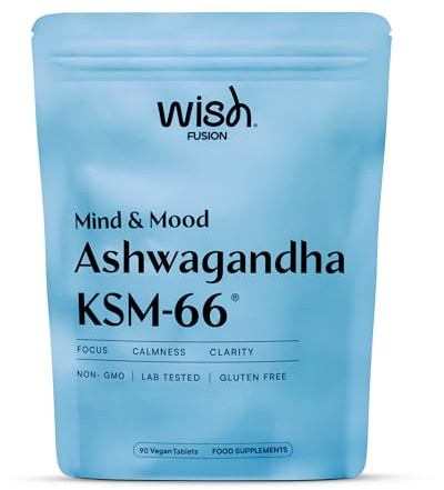 Wish Fusion Ashwagandha 3000mg 90 Vegan Tablets - Ashwagandha High Strength for Stress Relief, Deeper Sleep, Calmness, Focus & Hormonal Balance Ashwaganda KSM 66 Complex - UK Made