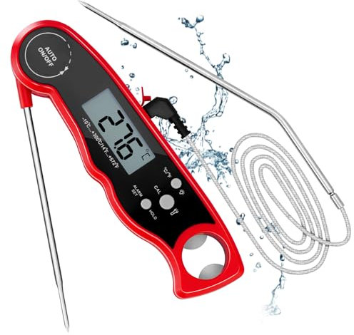 YIIFELL Termometro Cucina, Termometro Carne Digitale con Doppie Sonde, Termometro Barbecue con Controluce Display LCD, Magnete, Impostazione dell'allarme per Forno, Alimenti, Latte, Acqua