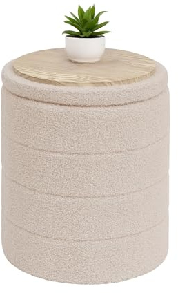 Bonlife Baúl Plegable, Puff Almacenaje, Taburete Reposapiés, Banco Almacenaje, para Sala de Estar, Dormitorio, Entrada, Beige, Forma Circular, 37x37x45 cm