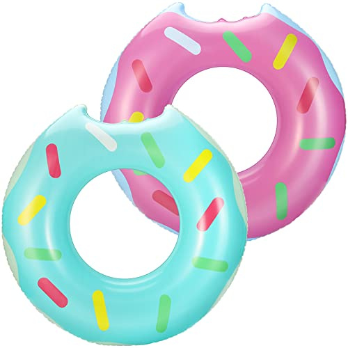 HeySplash Inflatable Pool Float, [2 Pack] Funny Beach Floaties Swim Party Toys Summer Swimming Float Ring, Inflatable Cute Pattern Pool Tubes for Adults Fun Water Activities, 79cm, Pink+Teal